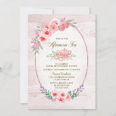 Roze Floral Wood Aftermiddag Baby shower Kaart (Voorkant)