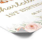 Roze Floral Woodland Animal 1e verjaardag Poster (Hoek)