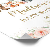 Roze Floral Woodland Animal Baby shower Welkom Poster (Hoek)