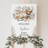 Roze Floral Woodland Animals Baby shower Welkom Poster