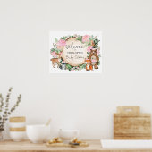 Roze Floral Woodland Animals Baby shower Welkom Poster (Keuken)