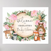 Roze Floral Woodland Animals Baby shower Welkom Poster (Voorkant)