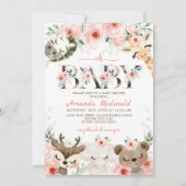 Roze Floral Woodland Girl Baby shower Kaart (Voorkant)