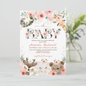Roze Floral Woodland Girl Baby shower Kaart (Staand voorkant)