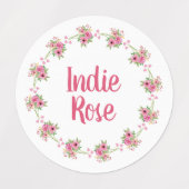 Roze Floral WreatCustom Name School Labels (Design 2)