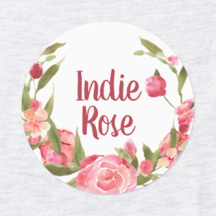 Roze Floral WreatCustom Name School Labels