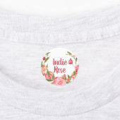 Roze Floral WreatCustom Name School Labels (Aangebracht)
