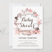  Roze Floral Wreated Baby shower Kaart (Voorkant)