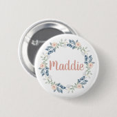 Roze Floral Wreated Custom Name Badge Ronde Button 5,7 Cm (Voorkant /achterkant)