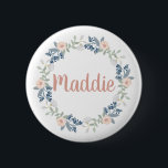 Roze Floral Wreated Custom Name Badge Ronde Button 5,7 Cm<br><div class="desc">Kute name badge voor school of werk</div>