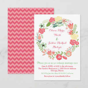 Roze Floral Wreath - 3x5 Weddenschap Kaart