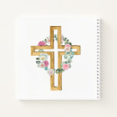 Roze Floral Wreath Cross First Community Guestbook Notitieboek (Achterkant)