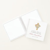 Roze Floral Wreath Cross First Community Guestbook Notitieboek (Binnen)