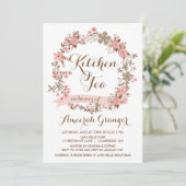 Roze Floral Wreath Kitchen Tea Party Invitation Kaart (Staand voorkant)