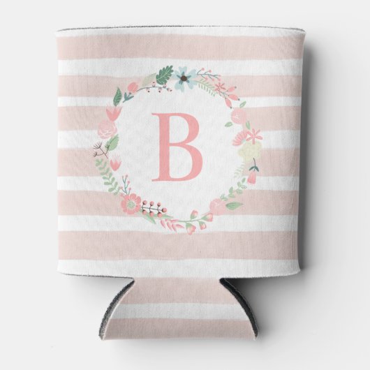 Roze Floral Wreath Monogram Blikjeskoeler (Voorkant)
