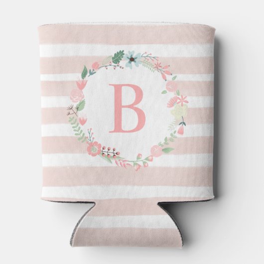 Roze Floral Wreath Monogram Blikjeskoeler (Achterkant)