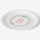 Roze Floral Wreath Monogram Papieren Bordje (Gekanteld)