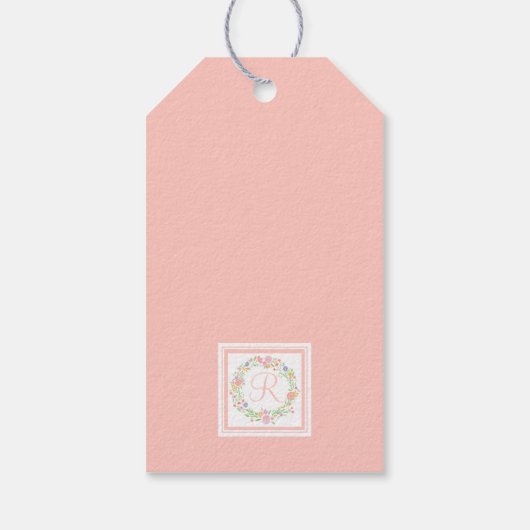 Roze Floral Wreath - Monogrammen Cadeaulabel (Achterkant)