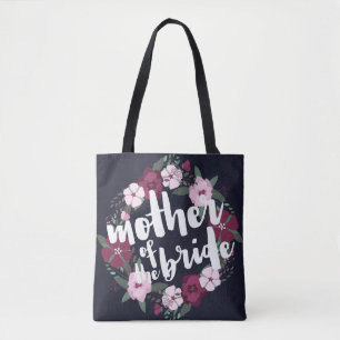 Roze Floral Wreath Navy Blue Moeder van de Bride Tote Bag