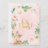 Roze Floral Wreath Oh Deer Birthday Uitnodiging (Achterkant)