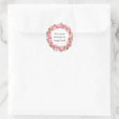 Roze Floral Wreath op White Book Name Bord Ronde Sticker (Tas)