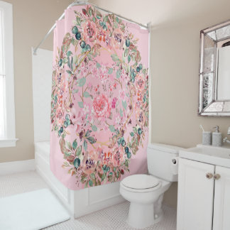 Roze Floral Wreath, prachtig kunstwerk Douchegordijn