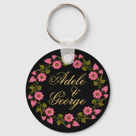 Roze Floral Wreaths | Onze bruiloft-Sleutelhanger Sleutelhanger