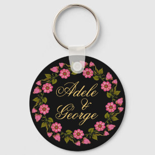 Roze Floral Wreaths   Onze bruiloft-Sleutelhanger Sleutelhanger