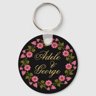Roze Floral Wreaths | Onze bruiloft-Sleutelhanger Sleutelhanger
