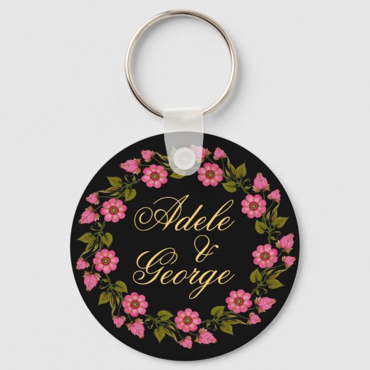Roze Floral Wreaths | Onze bruiloft-Sleutelhanger Sleutelhanger (Voorkant)