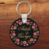 Roze Floral Wreaths | Onze bruiloft-Sleutelhanger Sleutelhanger (Voorkant)