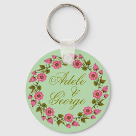 Roze Floral Wreaths | Onze bruiloft-Sleutelhanger Sleutelhanger