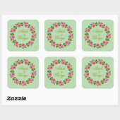 Roze Floral Wreaths | Weddenschap-Sticker met N Vierkante Sticker (Vel)