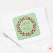 Roze Floral Wreaths | Weddenschap-Sticker met N Vierkante Sticker (Envelop)
