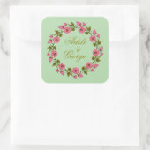 Roze Floral Wreaths | Weddenschap-Sticker met N Vierkante Sticker (Tas)