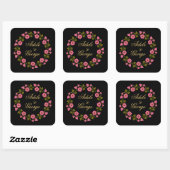 Roze Floral Wreaths | Weddenschap-Sticker met N Vierkante Sticker (Vel)
