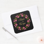 Roze Floral Wreaths | Weddenschap-Sticker met N Vierkante Sticker (Envelop)