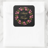 Roze Floral Wreaths | Weddenschap-Sticker met N Vierkante Sticker (Tas)
