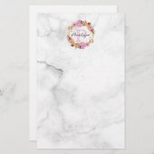 Roze Floral Wreatmonogram Briefpapier (Voorkant / Achterkant)