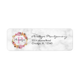 Roze Floral Wreatmonogram Etiket
