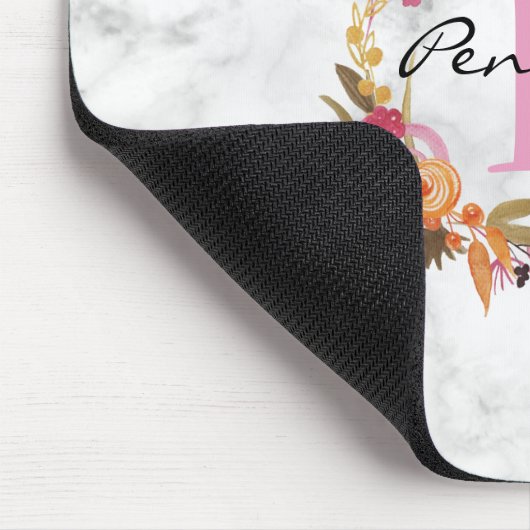  Roze Floral Wreatmonogram Muismat (Hoek)