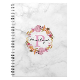 Roze Floral Wreatmonogram Notitieboek