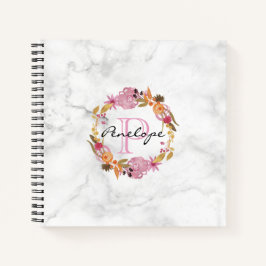 Roze Floral Wreatmonogram Notitieboek