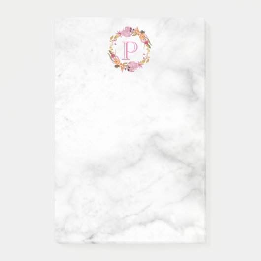 Roze Floral Wreatmonogram Post-it® Notes (Voorkant)