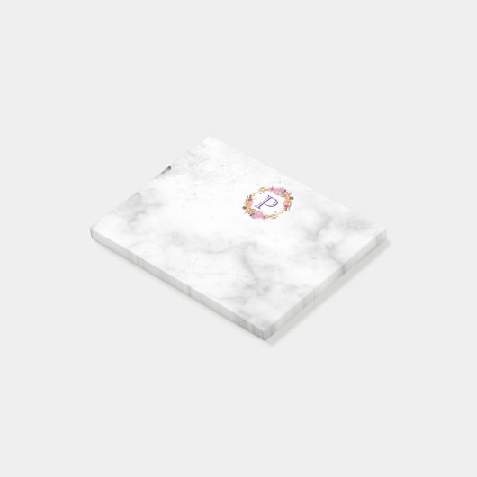  Roze Floral Wreatmonogram Post-it® Notes (Schuin)