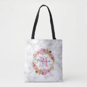  Roze Floral Wreatmonogram Tote Bag (Voorkant)