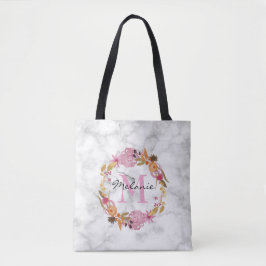 Roze Floral Wreatmonogram Tote Bag
