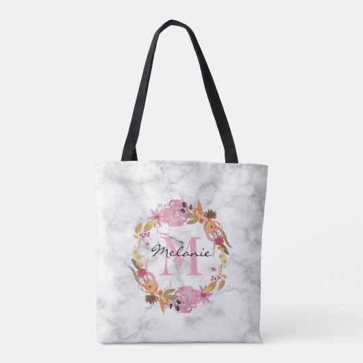  Roze Floral Wreatmonogram Tote Bag (Achterkant)