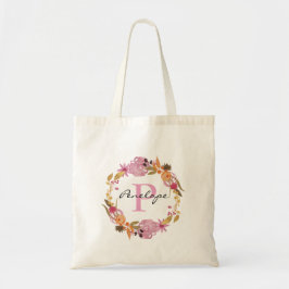 Roze Floral Wreatmonogram Tote Bag