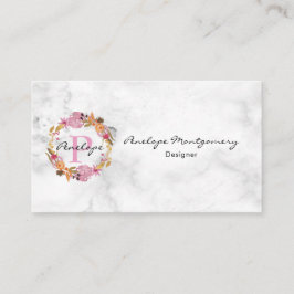 Roze Floral Wreatmonogram Visitekaartje